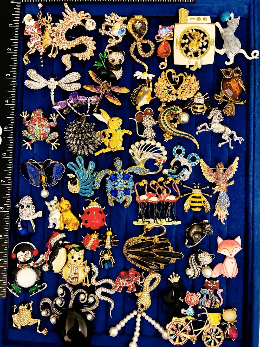 Mixed Animal Brooch Pin Lot 51 Rhinestone Enamel Panda Bird Cat Frog Swan Owl